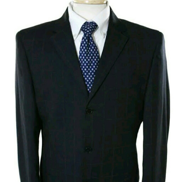 Evan picone checkered 40 blue blazer suit jacket